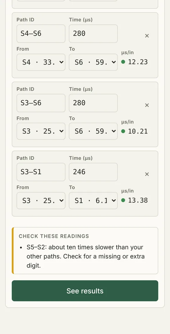 Sonic readings with a warning about a reading that looks like a typo